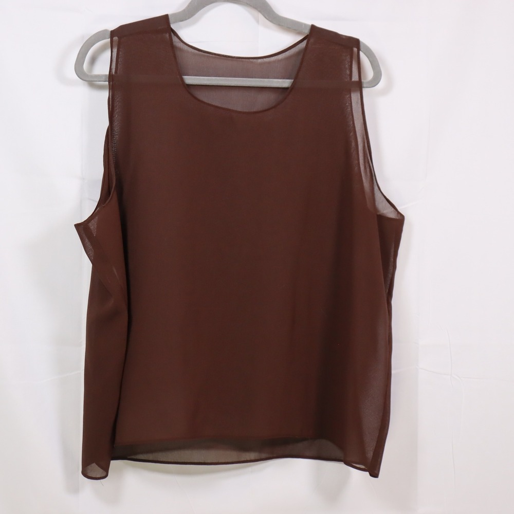 Chiffon Tank Top XL Brown Womens Sheer Sleeveless Blouse